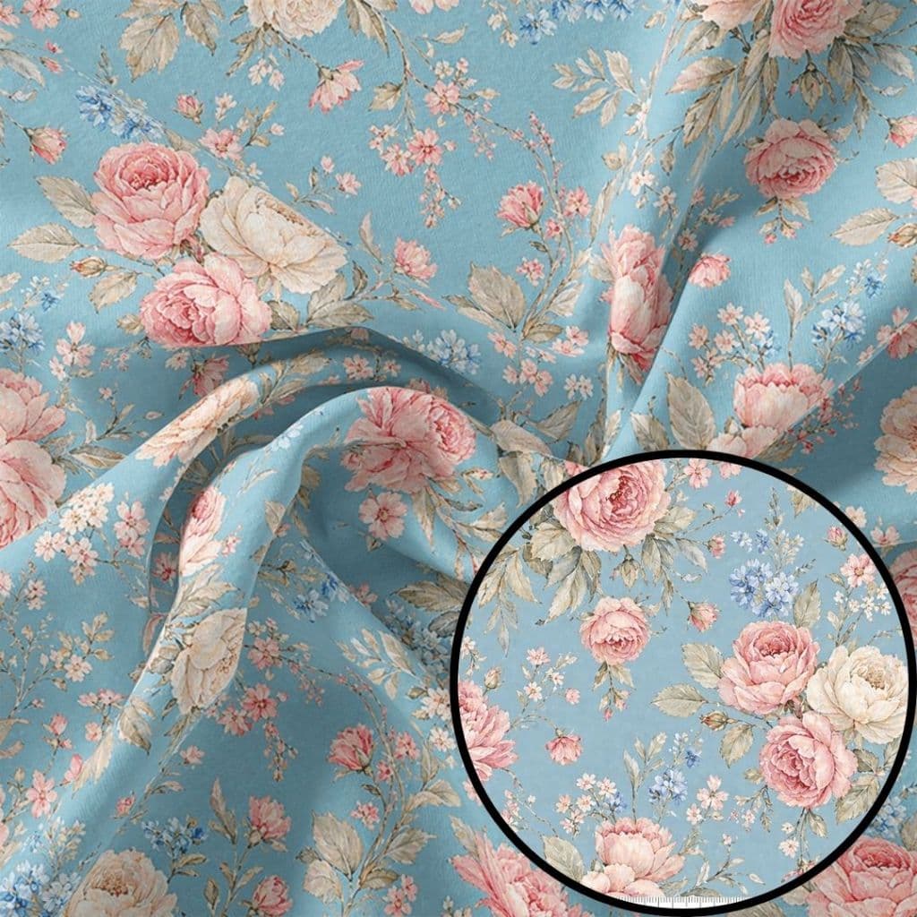 Tecido Patchwork Digital Floral Rosa Azul DGAA916657