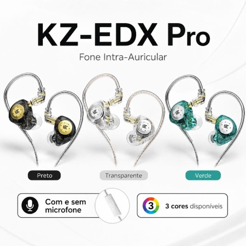 Fone KZ EDX Pro Original In Ear Profissional Retorno de Palco Monitor Gamer HiFi Com ou Sem Microfone Cabo Removível