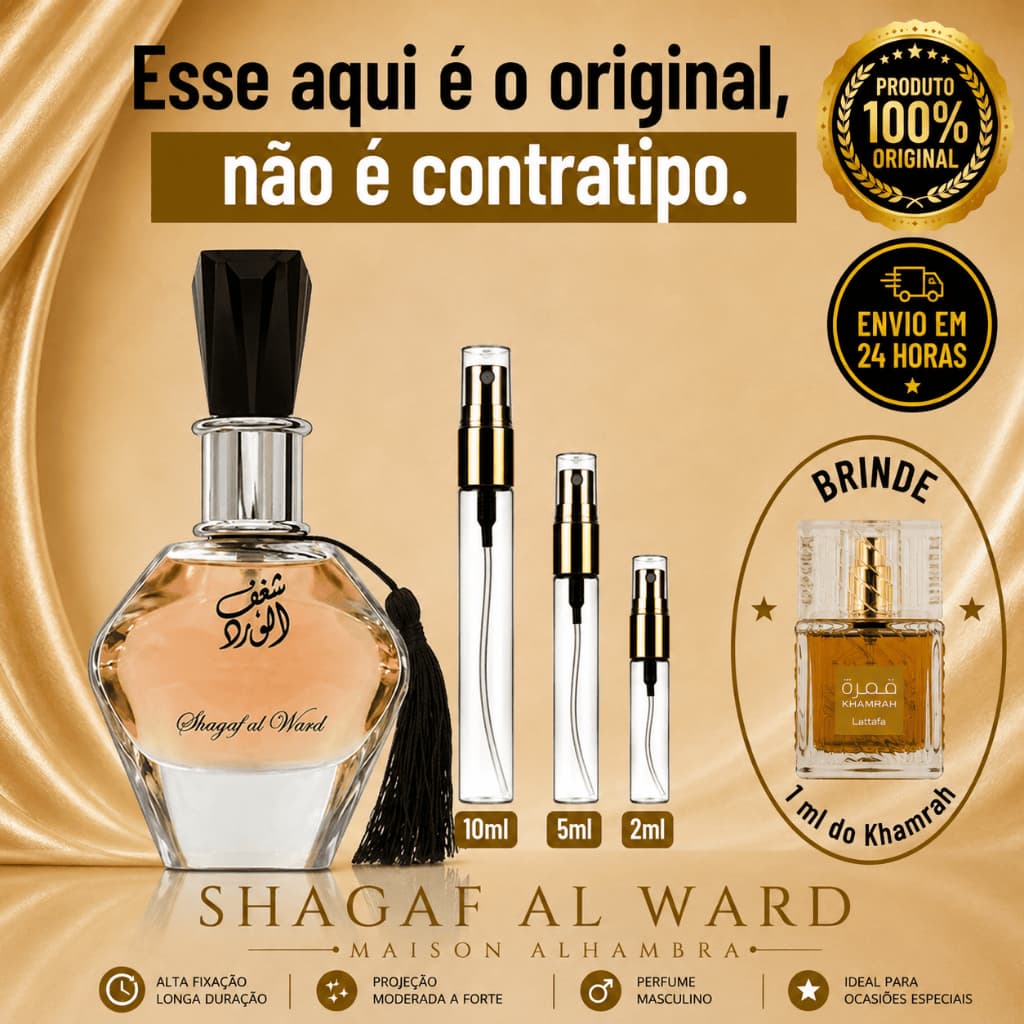 Shagaf Al Ward - Perfume Árabe Feminino - 100% ORIGINAL - Importado - Alta Fixação - Alta Projeção - Floral branco rosa