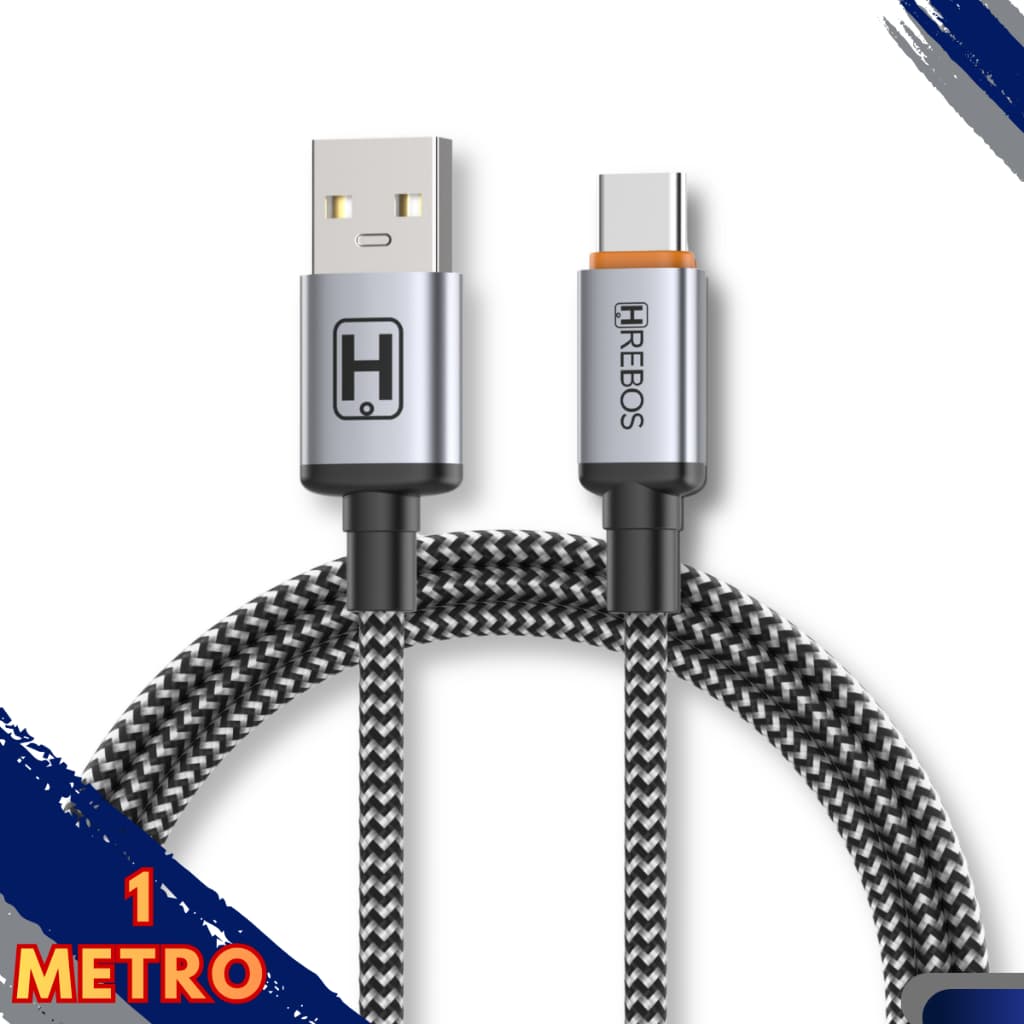 Cabo Tipo C x USB - 60w Turbo de 1 Metro 3.1A - Celular Carregador Reforçado Malha Trançada Veicular