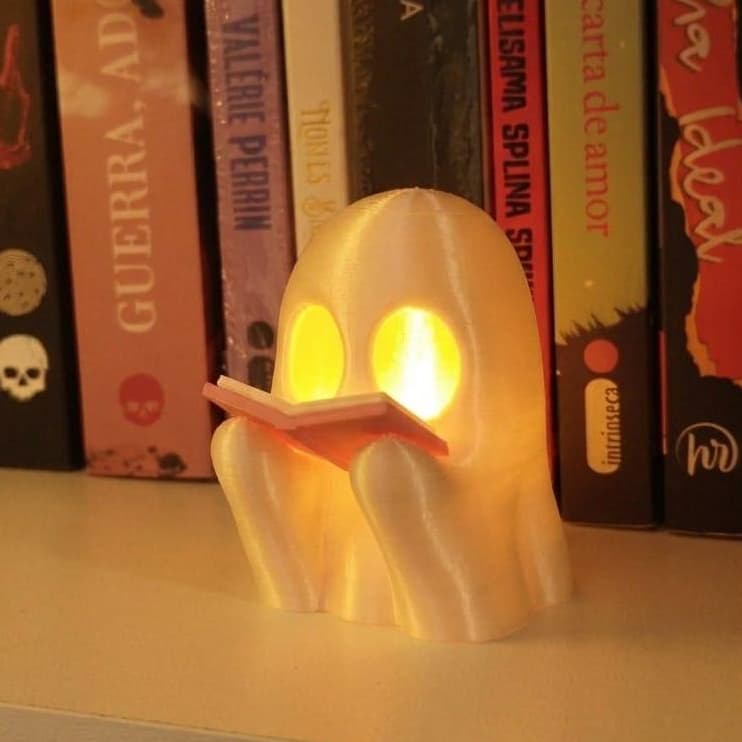 Fantasma Leitor Luminária Fantasminha Decoração Literária + Vela LED