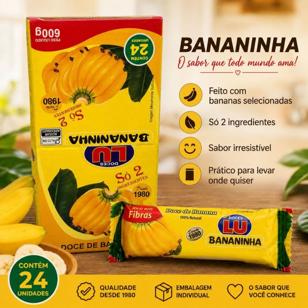 Doce Bananinha 600gr 24 Unidades De 25g Saudável Snack