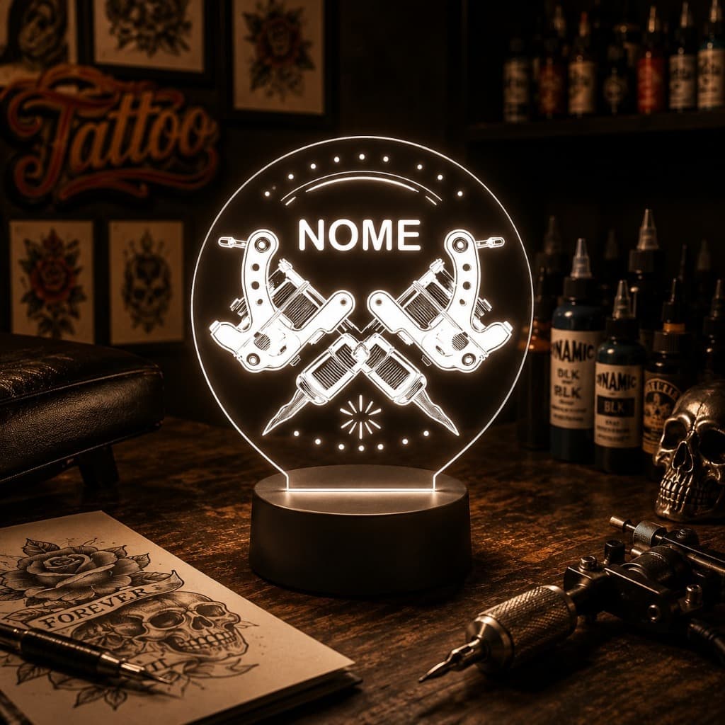 Luminária Led 3d | Studio Tatuagem Tattoo | Abajur Presente Criativo Decoração Multicores