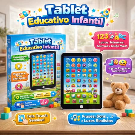 Kit com1 ou 2 pcs Tablet Interativo Infantil Bilíngue Educativo Brinquedo De Crianças Educativo Menino E Menina.