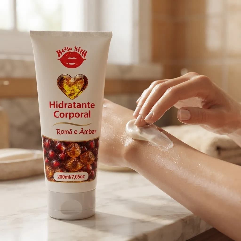 Hidratante Corporal IMPORTADO Romã e Ambar 200g | Feminino, Perfume Importado Marcante de Longa Duração, Com Toque Seco