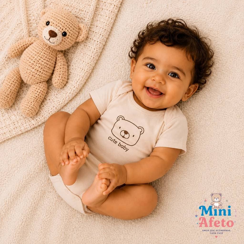 Body Para Bebê Enxoval Estampa Delicada Ursinho Cute Baby Kit Promoção Marrom Off Branco Qualidade Conforto para Nenem