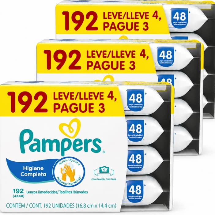 Kit 3x Lenços Umedecido Pampers Higiene 4x48 192