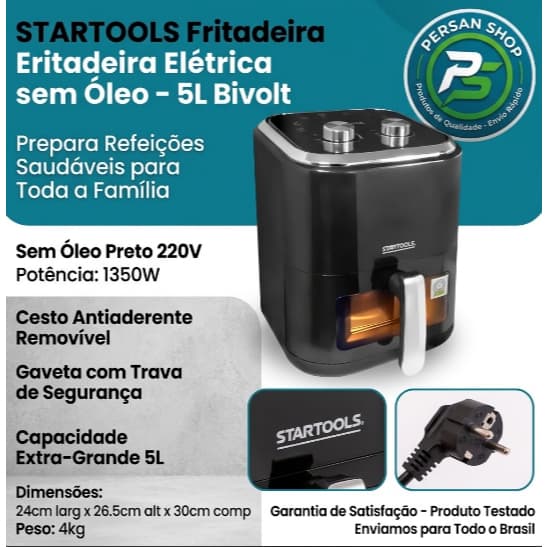🍟 Fritadeira Air Fryer 5 Litros 220V Sem Óleo Startools Com Visor E Led ✨