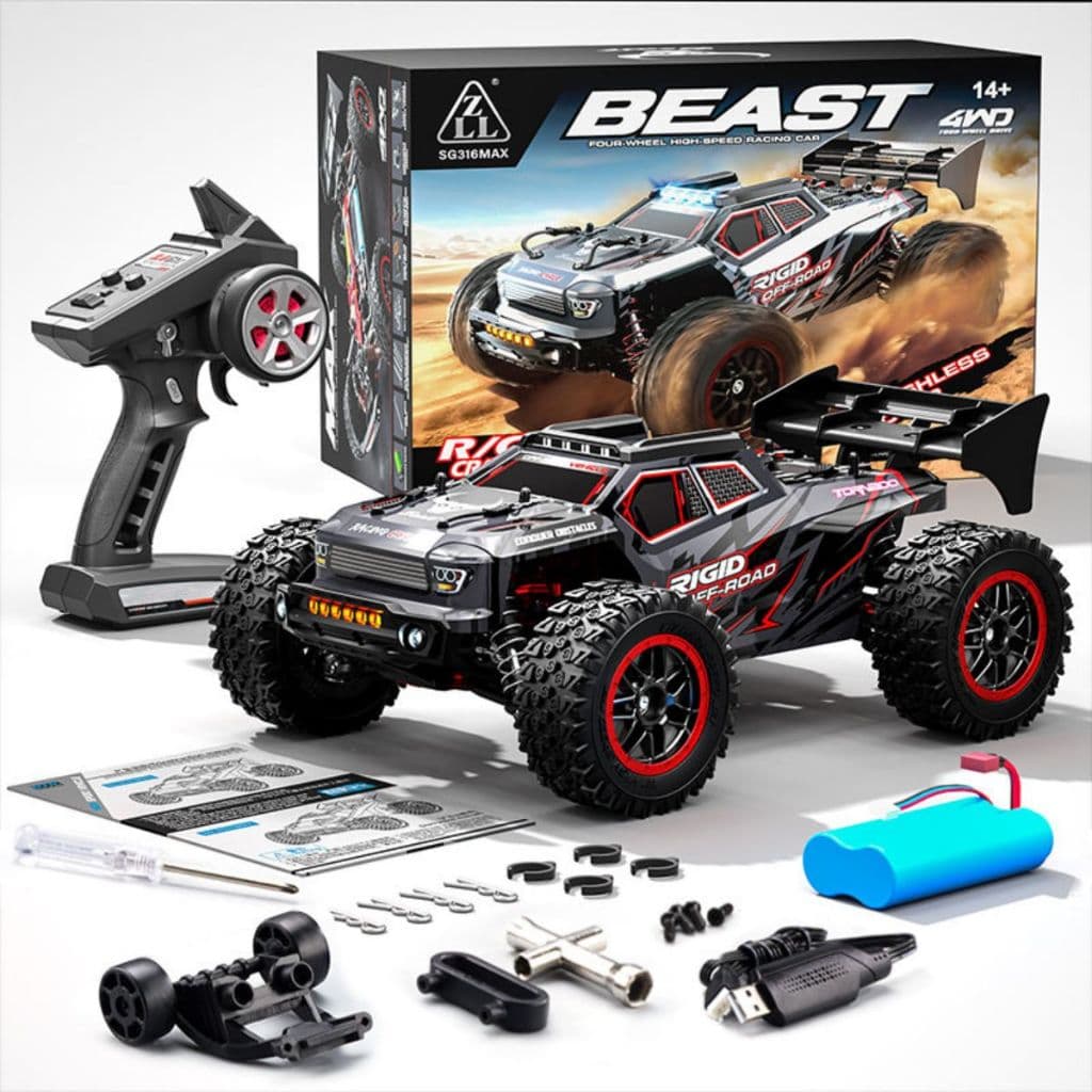 Carrinho Controle Remoto 80km/h SG316 Max Monster Truck Brushless 4x4 Diferencial Metal Amortecedor a Óleo Presente