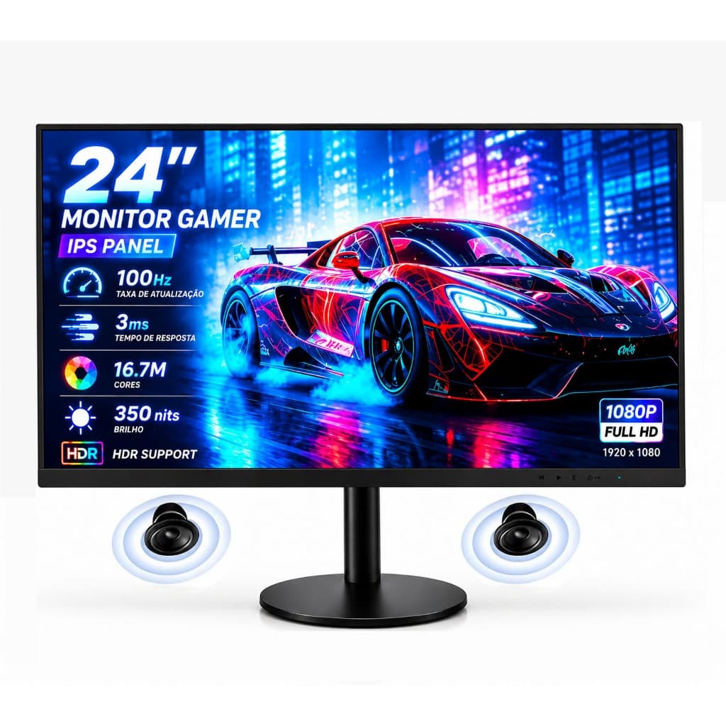 Monitor Gamer 24" IPS Full HD 100Hz | 3ms | Adaptive Sync | Áudio Integrado | HDMI + DP