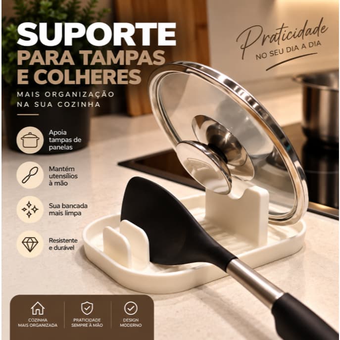 Suporte para Tampa de Panela e Utensílios de Cozinha Descanso Porta Tampa Multiuso Organizador de Talheres Colher