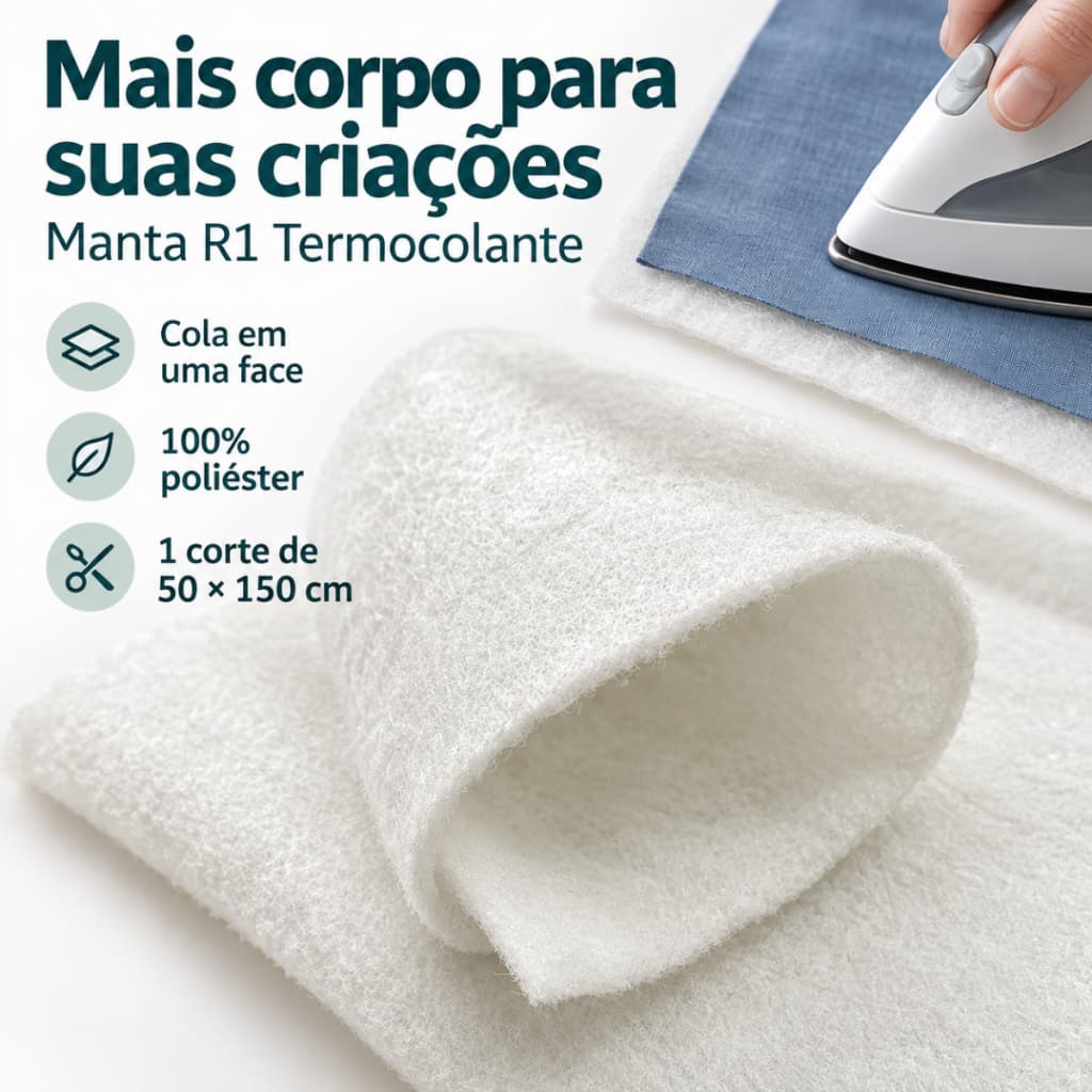 Manta R1 Termocolante Acrílica 50x150 cm Uma Face Poliéster para Patchwork Bolsas e Necessaires