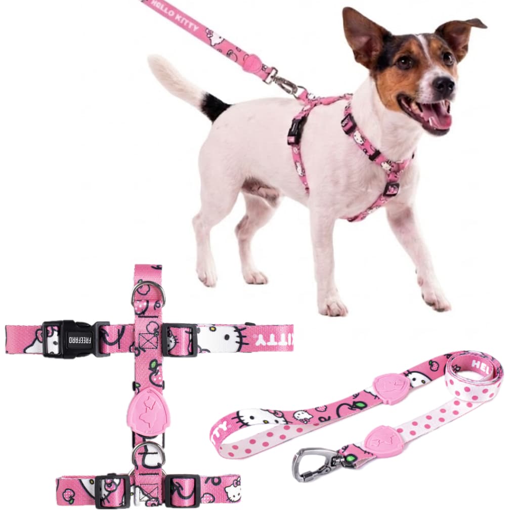 Peitoral H Hello Kitty Coleira + Guia Cachorro Cães Freefaro