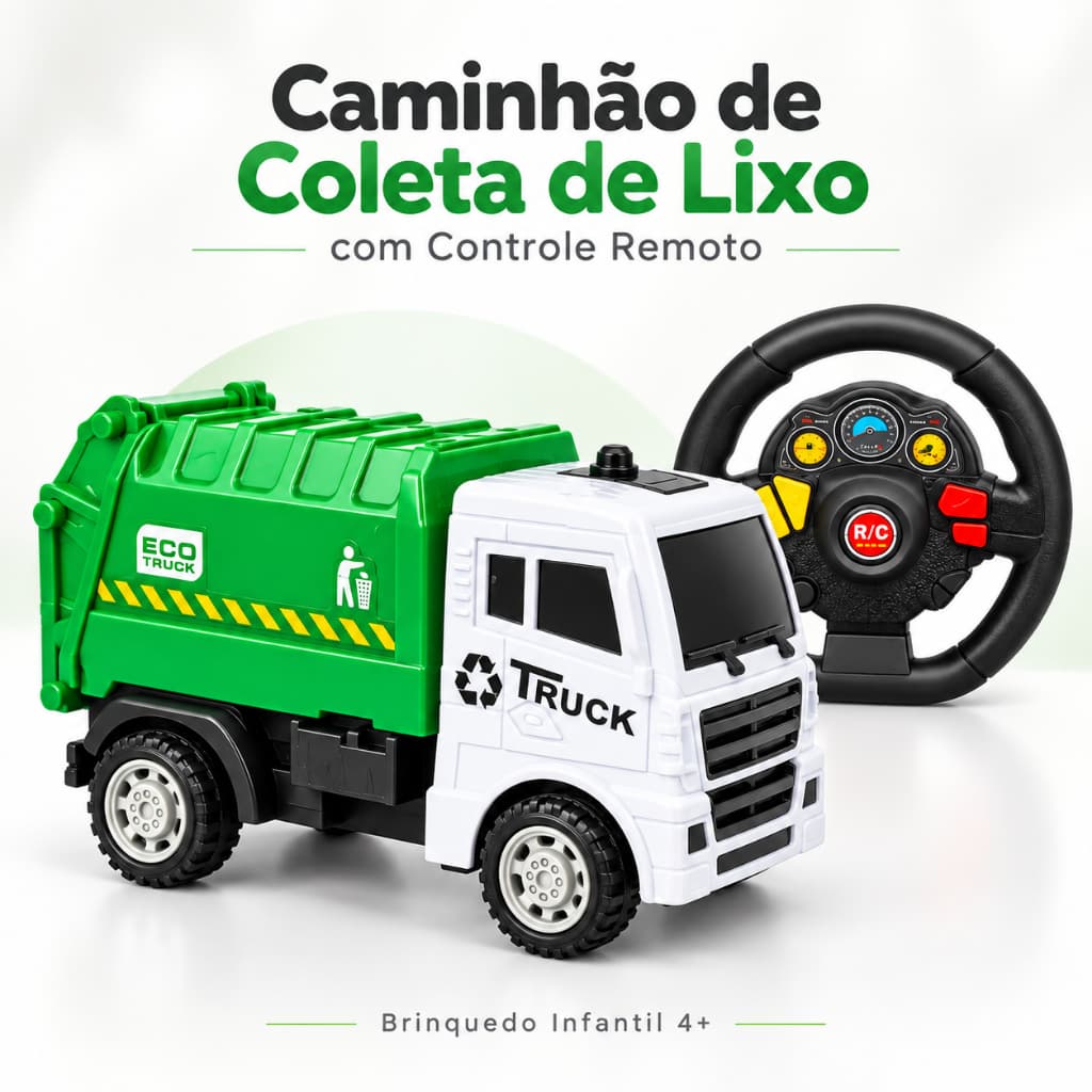Caminhão Controle Remoto Carrinho de Coleta de Lixo Brinquedo Infantil