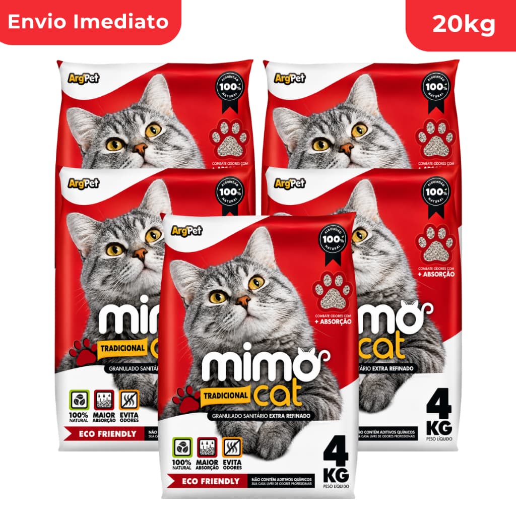 Kit 5 Areia Higiênica Sanitária para Gatos Natural Grãos Médios 20 kg Mimo Cat Alta Absorção