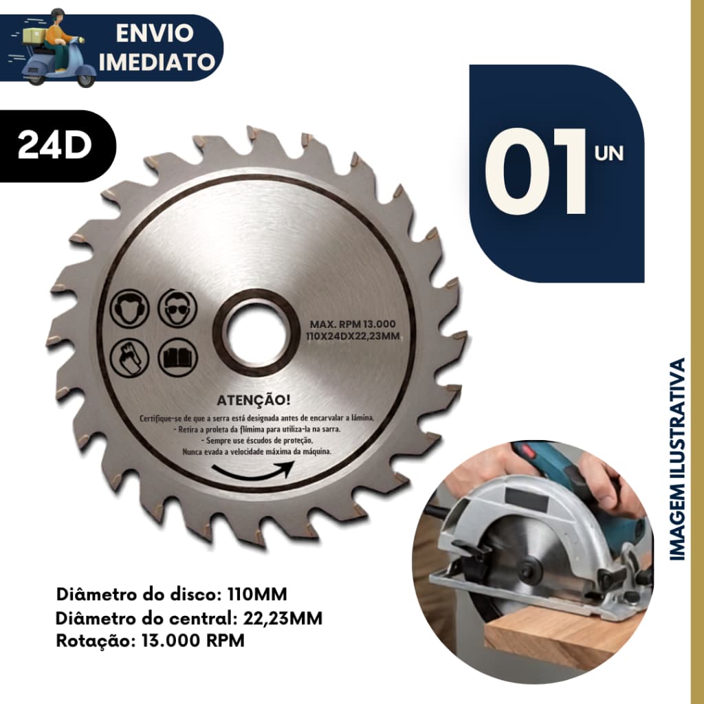 Disco de Corte Madeira 110mm 24 Dentes Widea Serra Circular Esmerilhadeira Profissional