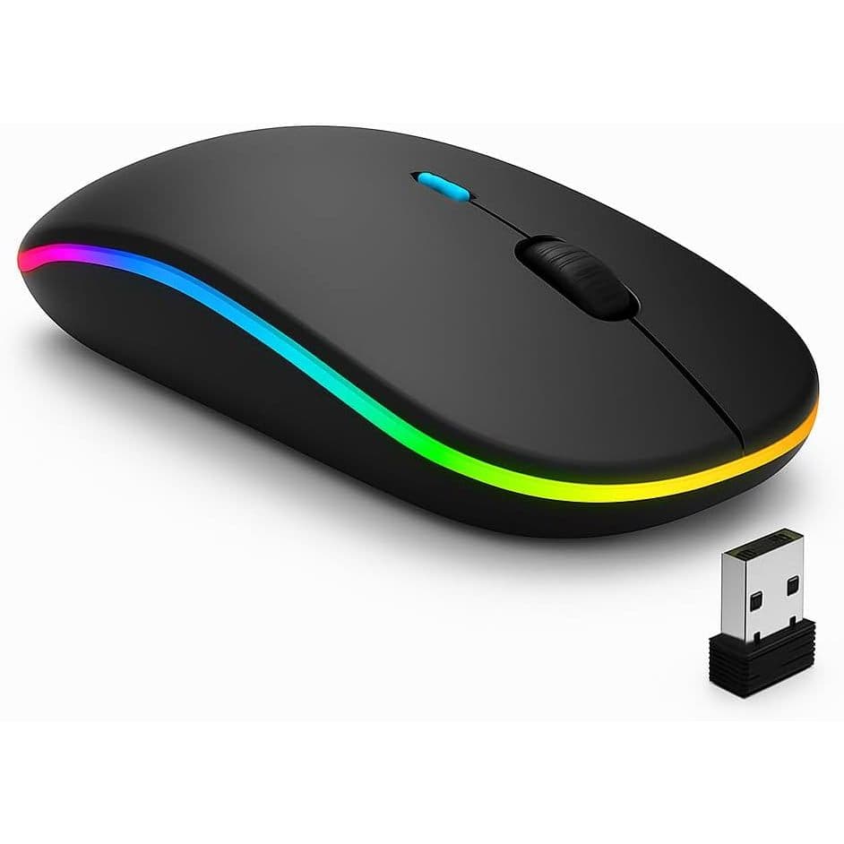 Mouse Sem Fio Recarregável Wireless Bluetooth Led Gamer Rgb Sem Fio Para Pc Desktop Notebook Tablet Smartphone Preto