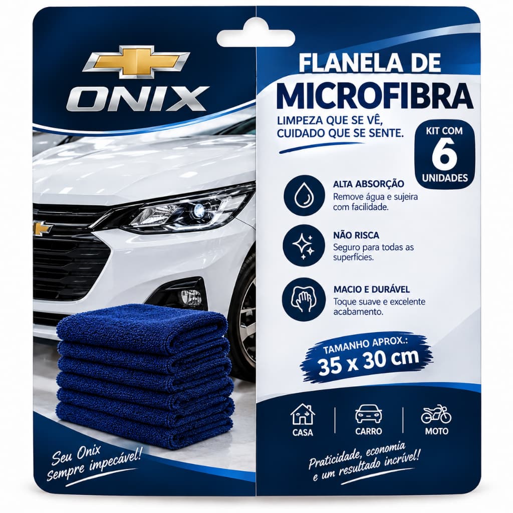 Kit 6 Toalhas de Microfibra Azul 35x33cm Para Limpeza Automotiva, Limpeza de Casa e Carro