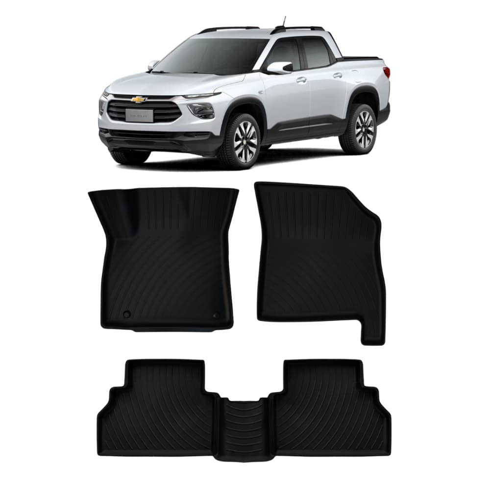 Jogo Tapete Bandeja Dianteiro e Traseiro Automotivo Borracha Grid Chevrolet Montana 4 Portas 2023 2024 2025 2026