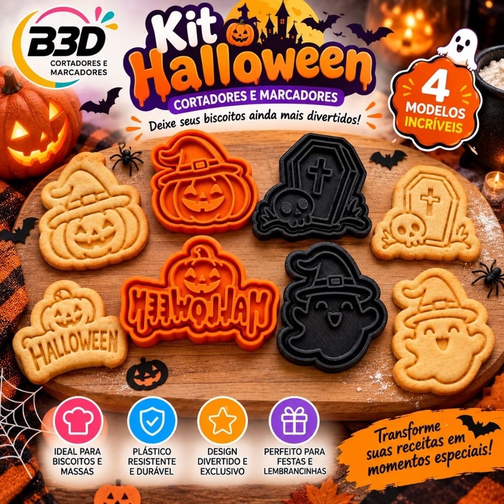Cortador e Marcador Halloween  - Marcador Pasta Americana Biscuit Cookie Massinha de Modelar