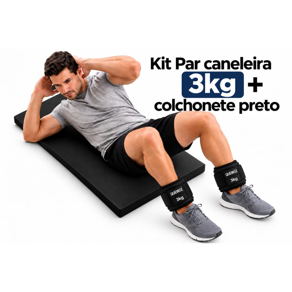 Kit Par Caneleira 3kg + Colchonete Preto Academia Treino Musculação Fitness