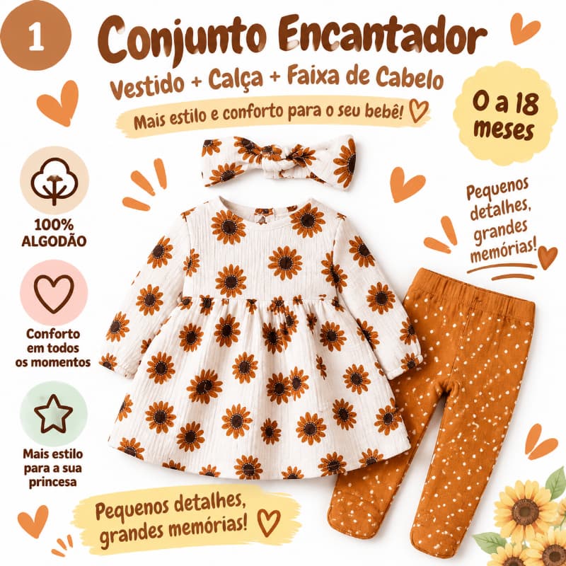 Payifang Conjunto Vestido Bebê Menina 0-18 Meses 100% Algodão Floral Manga Longa Meia Calça Faixa Laço Roupa Infantil Re