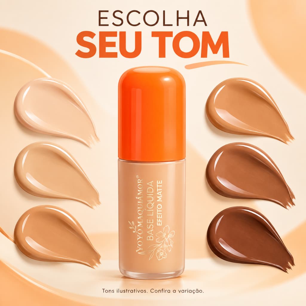 Base Líquida Matte Yoyô Maquiamor 38g Efeito Matte Escolha sua Cor