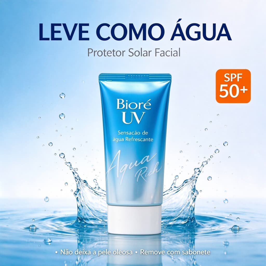 Protetor Solar SPF 50+ Biore UV Aqua Rich para Todos os Dias Pele Sem Brilho Leve e Fresco 50g
