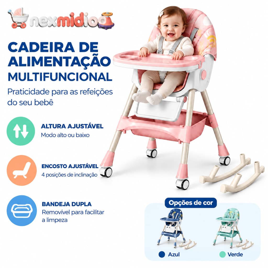 Cadeira De Alimentacao Bebe 6 Em 1 Cadeirinha Infantil Antitombo Ajustavel Dobravel SegurancaBebe