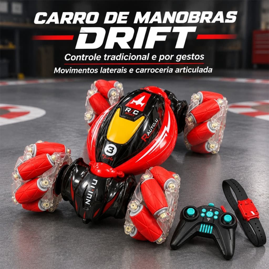 Carrinho de Controle Remoto Drift Carro de Manobras Controle por Gesto Bateria Recarregável USB 2.4G