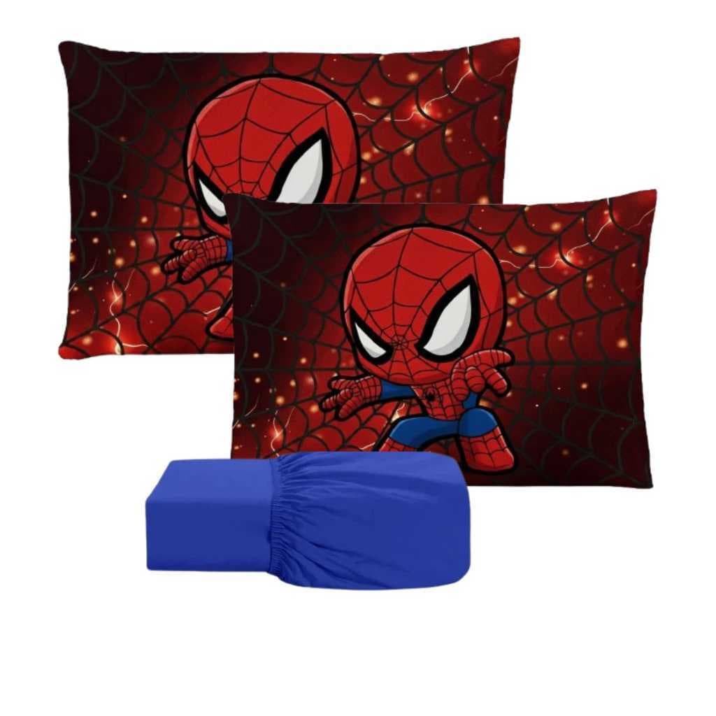 JOGO DE LENÇOL CASAL 3 PEÇAS PERSONALIADA DE LUXO HOMEM ARANHA SPIDER MAN FRONHA TRAVESSEIRO LENÇOL DE ELASTICO