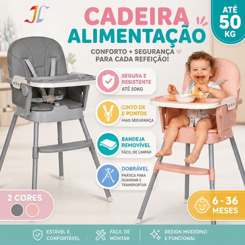 Cadeira de Alimentação Bebê Portátil e Dobrável Segura Confortável e com Bandeja Dupla para Refeições CY01