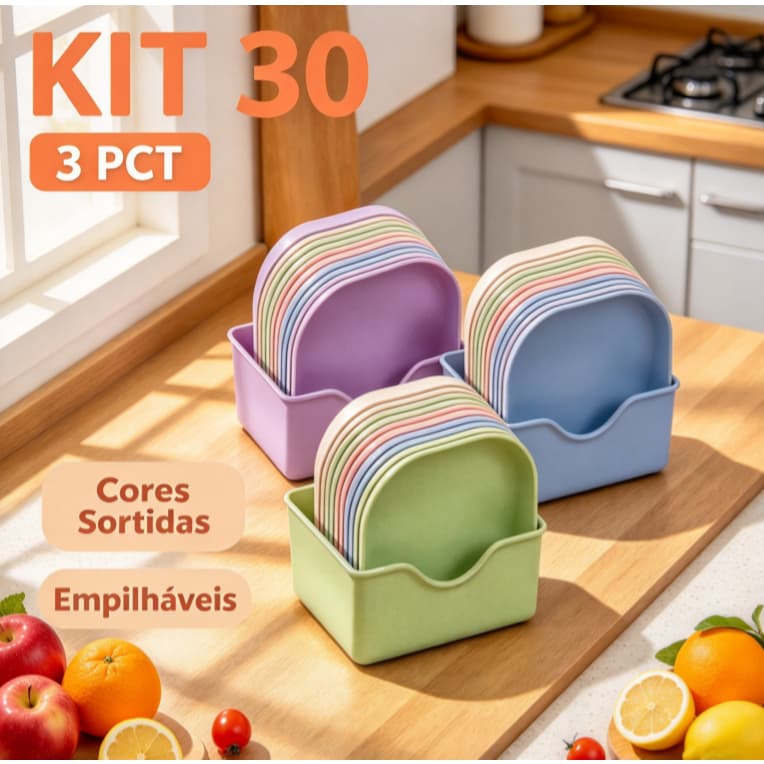 Kit 30 Pratos Plásticos Coloridos Duros Reutilizáveis Para Refeições e Lanches
