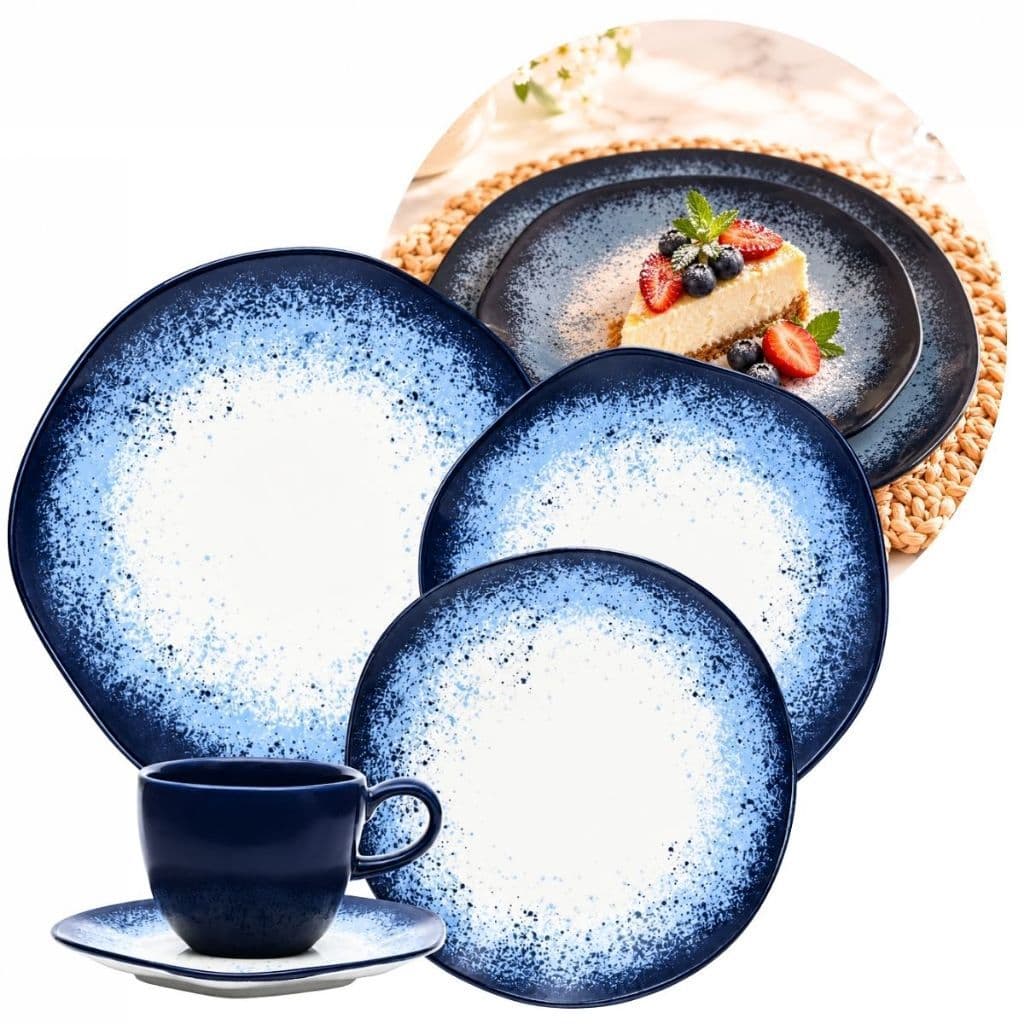 Jogo de Pratos Jantar Aparelho de Jantar 30 Peças Oxford Porcelana Completo Xícaras Chá 6 Pessoas Orgânico
