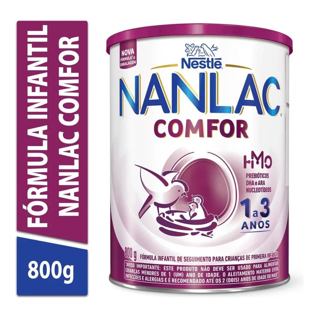 Fórmula Leite Em Pó Infantil Nanlac Comfor Lata 800g Tradicional 1 a 3 anos