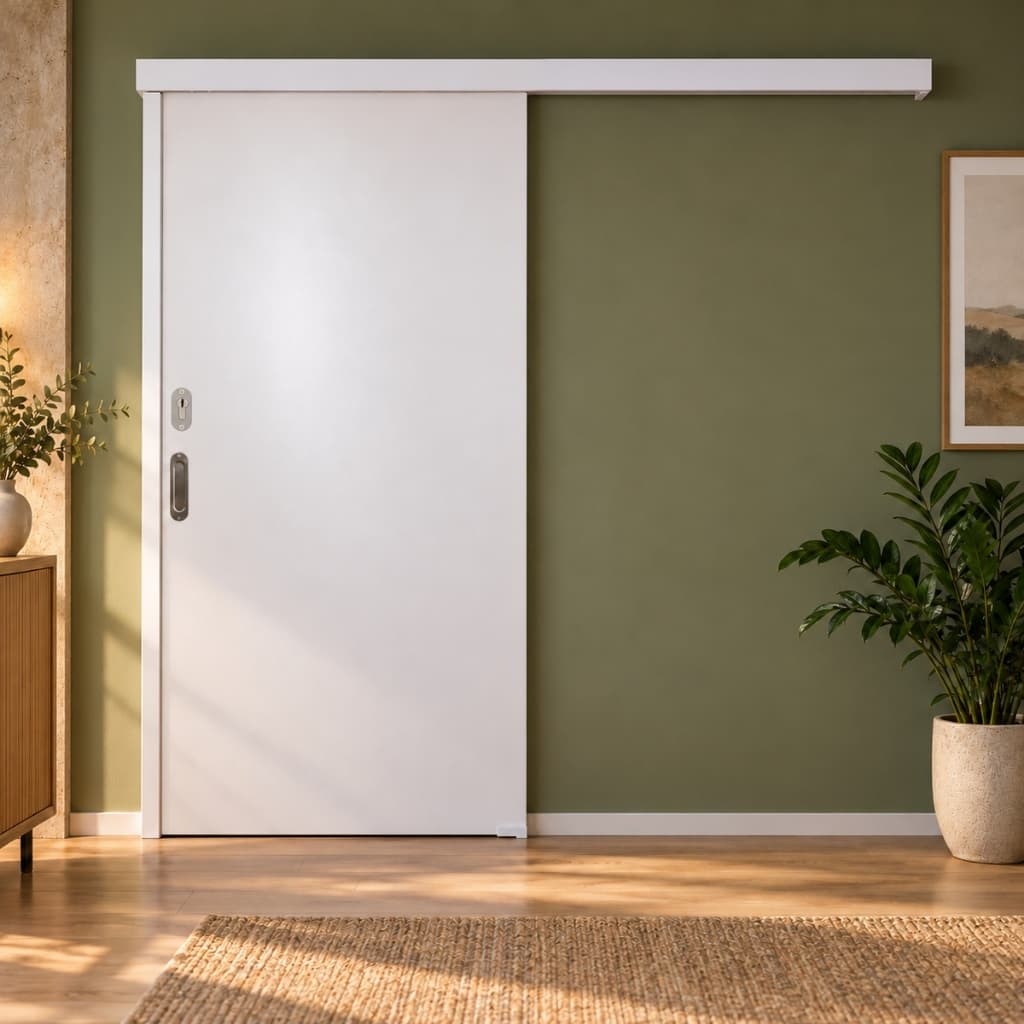 Porta de Correr Madeira 210x110 Branco Prime Kit Completo Trilho Fechadura