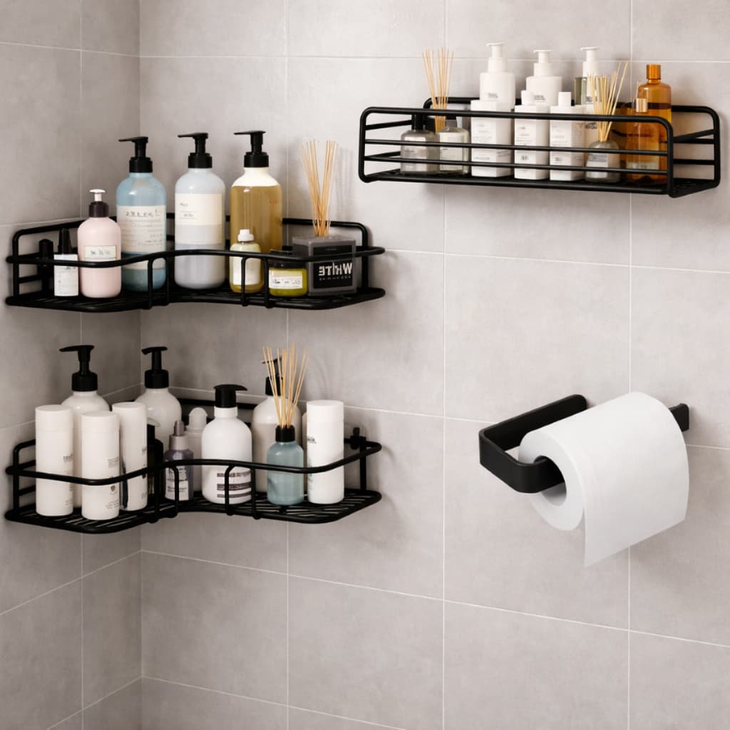 Kit 4 Prateleiras Suporte Com Alto Adesivos Para Parede Banheiro Cozinha lavanderia Shampoo E Sabonete