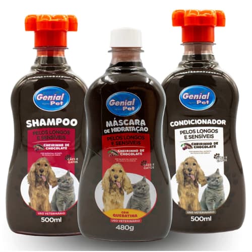 Kit Shampoo + Condicionador + Máscara de Hidratação para Cães e Gatos 500ml Genial Pet