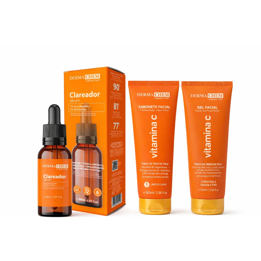 Kit Dermachem Skincare Clareador Sabonete e Gel Facial Vitamina C Anti-idade e Sérum Clareador