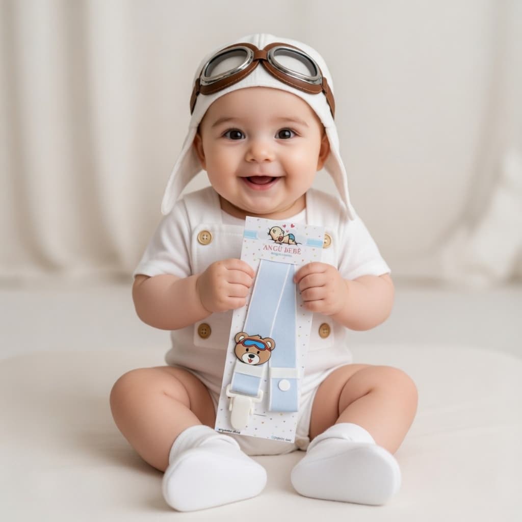 Prendedor de Chupeta Clips Ursinho Aviador Bebê Suporte Para Chupetas-Angu Bebê