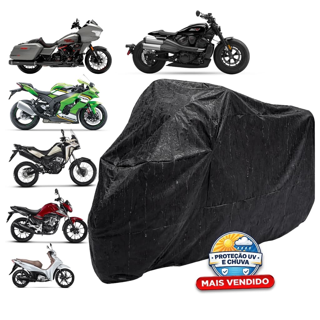 Capa Moto Impermeável Reforçada Anti-UV Proteção Contra Sol Chuva Poeira Modelo Universal