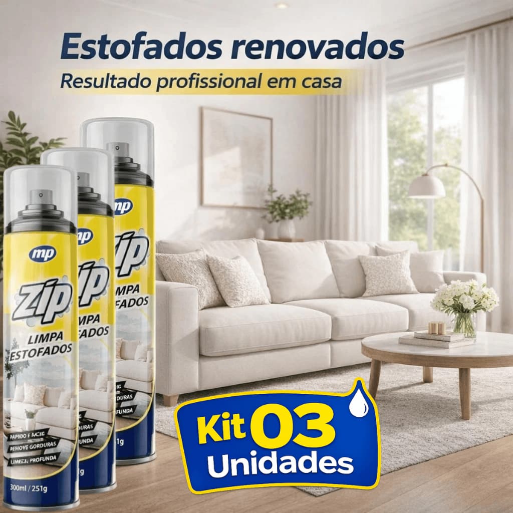 Kit 3 Limpa Estofados Zip Spray 300ml Espuma Magica Limpeza Clean a Seco Sofá Carpete Banco Carro
