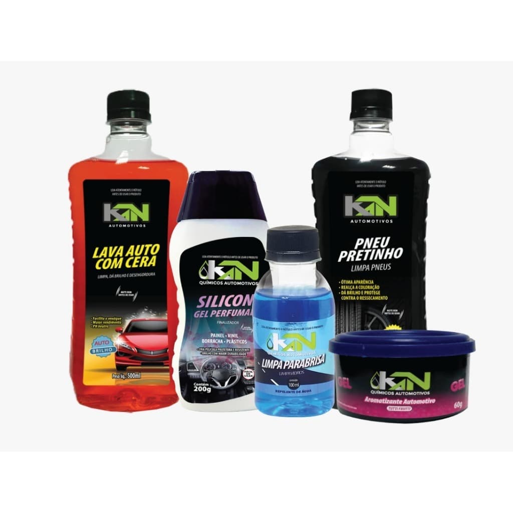 KIT LIMPEZA CARRO SHAMPOO PRETINHO SILICONE PARABRISA AROMA GEL