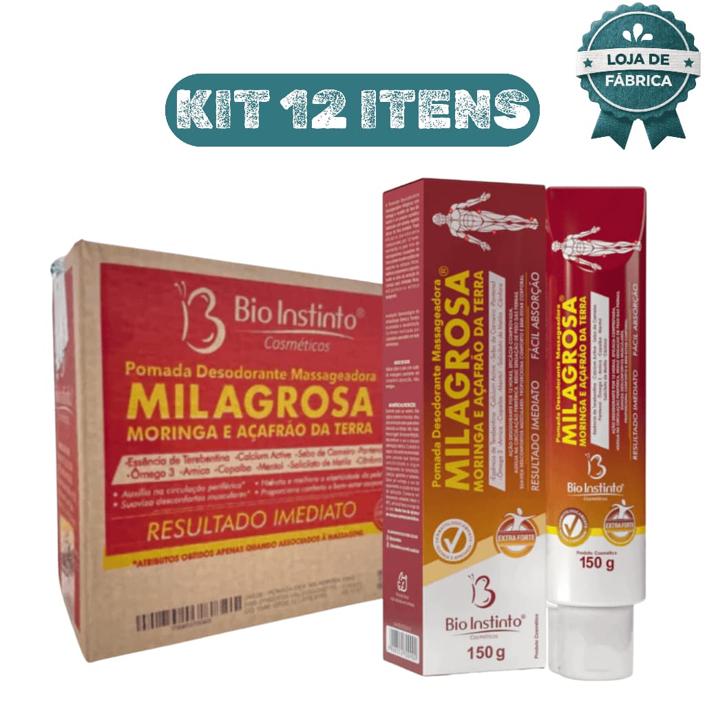 Kit 12 Pomada Massageadora Milagrosa 150g Bio Instinto Alívio Muscular Dor Cansaço Relaxante