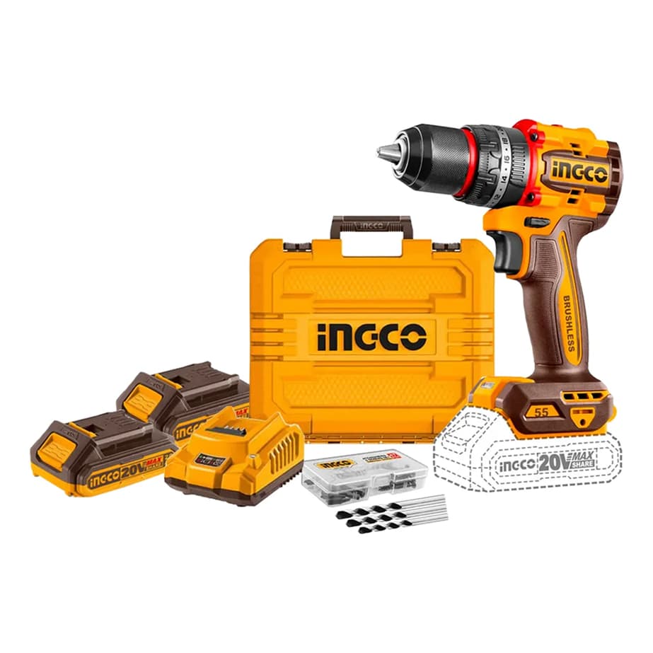 Parafusadeira e Furadeira 20V Ingco Sem Fio Brushless 55Nm Com Bateria e Carregador Bivolt
