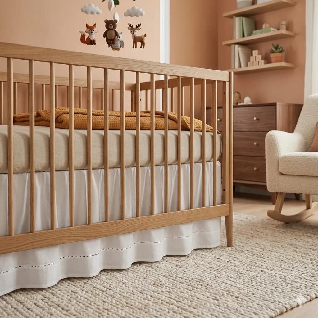Saia De Berço Ponto Palito 02 Lados Enxoval Quarto Bebê para berço americano e nacional branco e palha