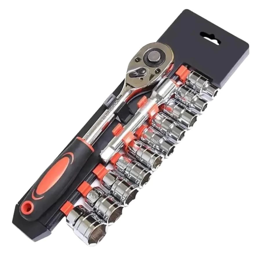 Jogo Kit Soquetes Sextavado 08 A 24 Mm 1/2 Catraca 12 Peças
