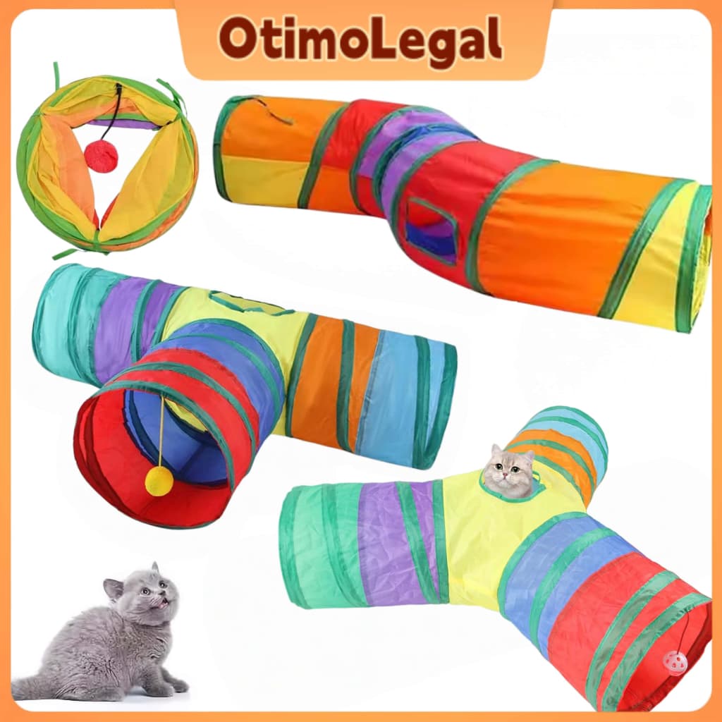 Túnel Colorido Gato Interativo Cachorro Labirinto Dobrável Pet Playground Toca Brinquedos Gatos