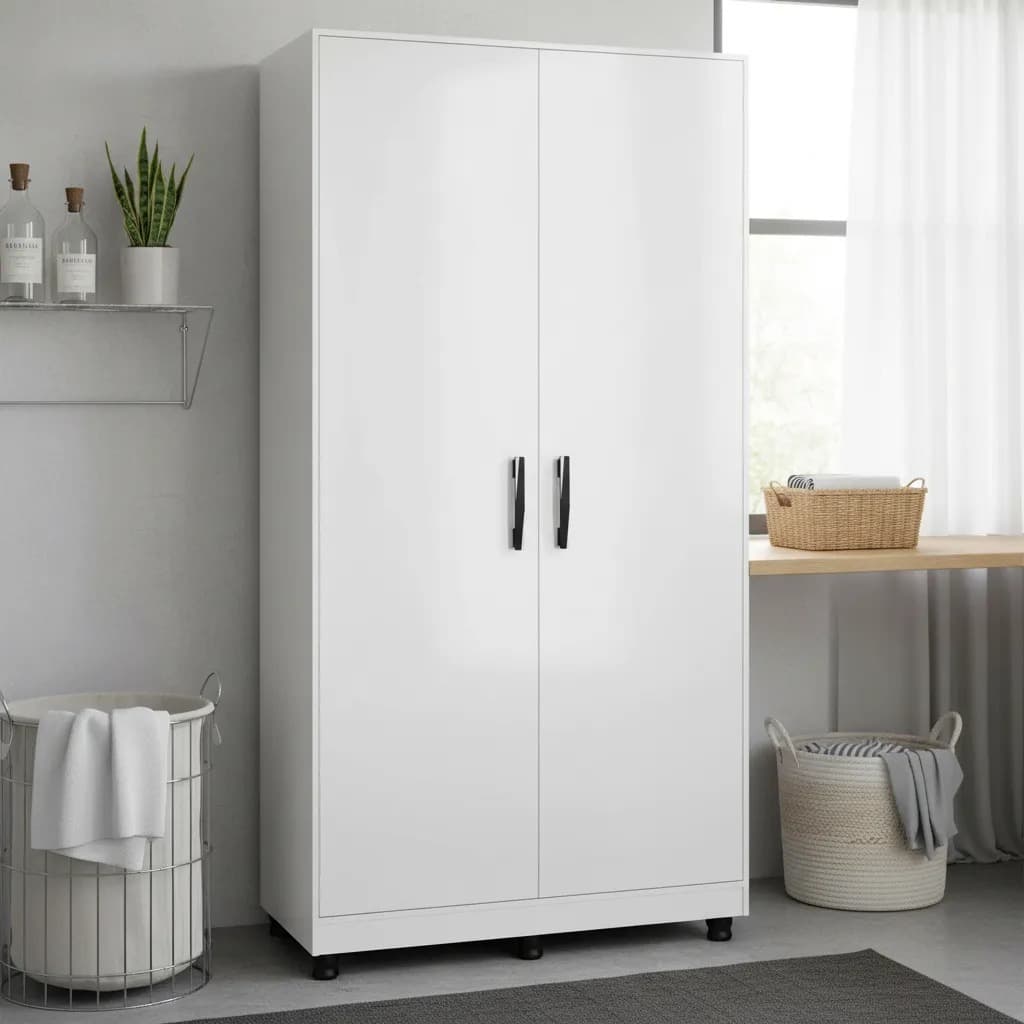 Multiuso Branco 2 Portas Organizador Lavanderia Prateleira Reforçada 100% MDF Banheiro Cozinha