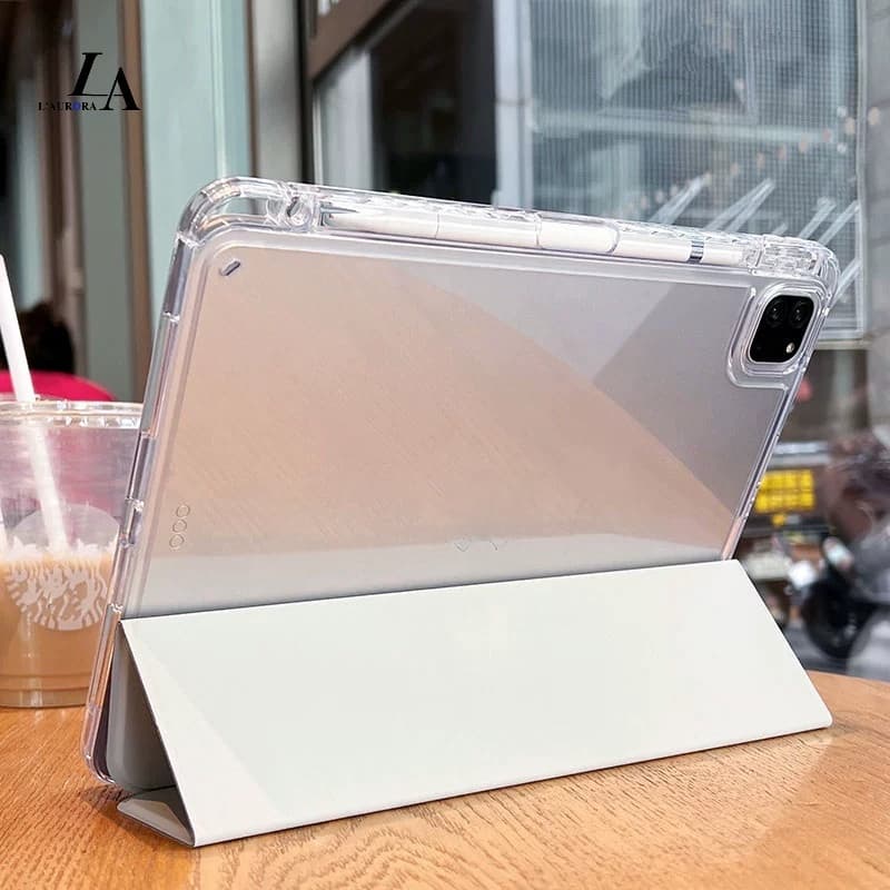Capa compatível com iPad A16/10ª/7/8/9 Couro + TPU Transparente, Toque Suave, com Porta Caneta, Não Danifica